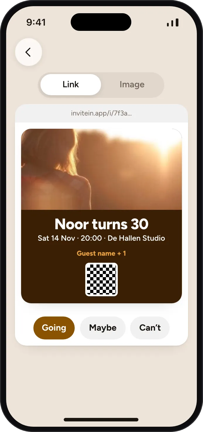 The invite page with the buttons Going, Maybe and Can't
